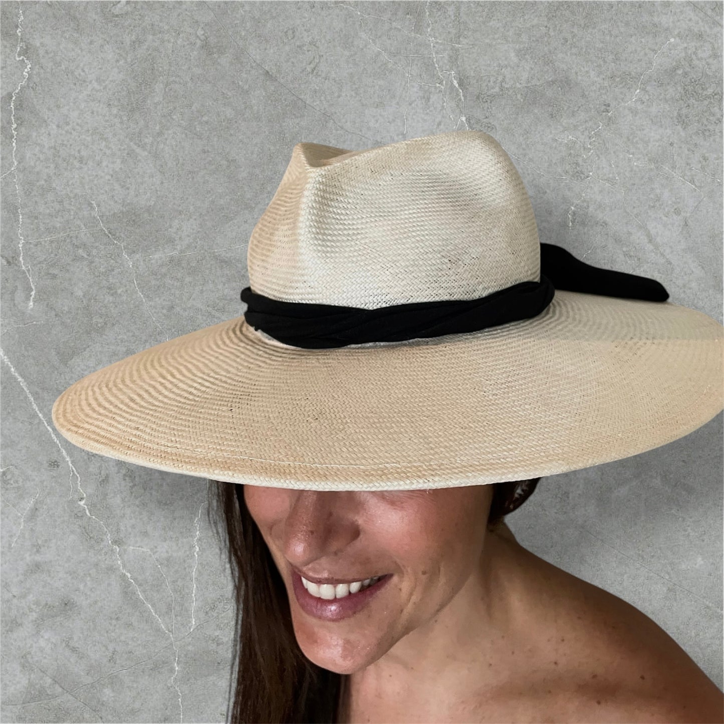 Sisal fedora hat with buttons