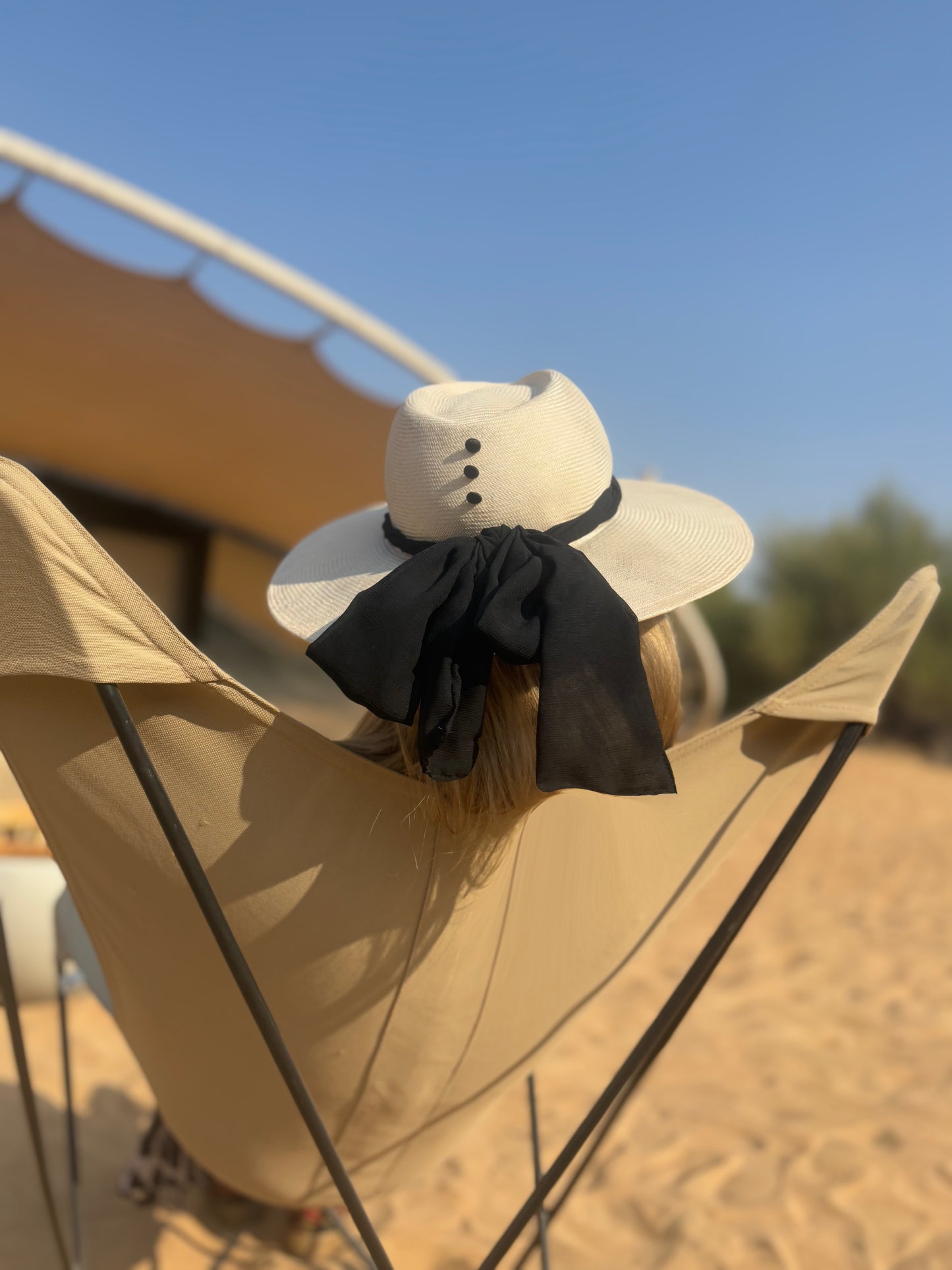 Sisal fedora hat with buttons